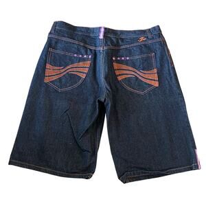 Jinzu Men’s Denim Shorts Size 42 Dark Wash Embroidered Pockets Y2K JNCO style